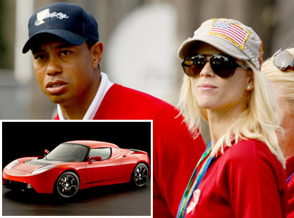 Tiger Woods, Elin Nordegren, Tesla Sports Car Tiger Woods, Elin Nordegren, Tesla Sports Car